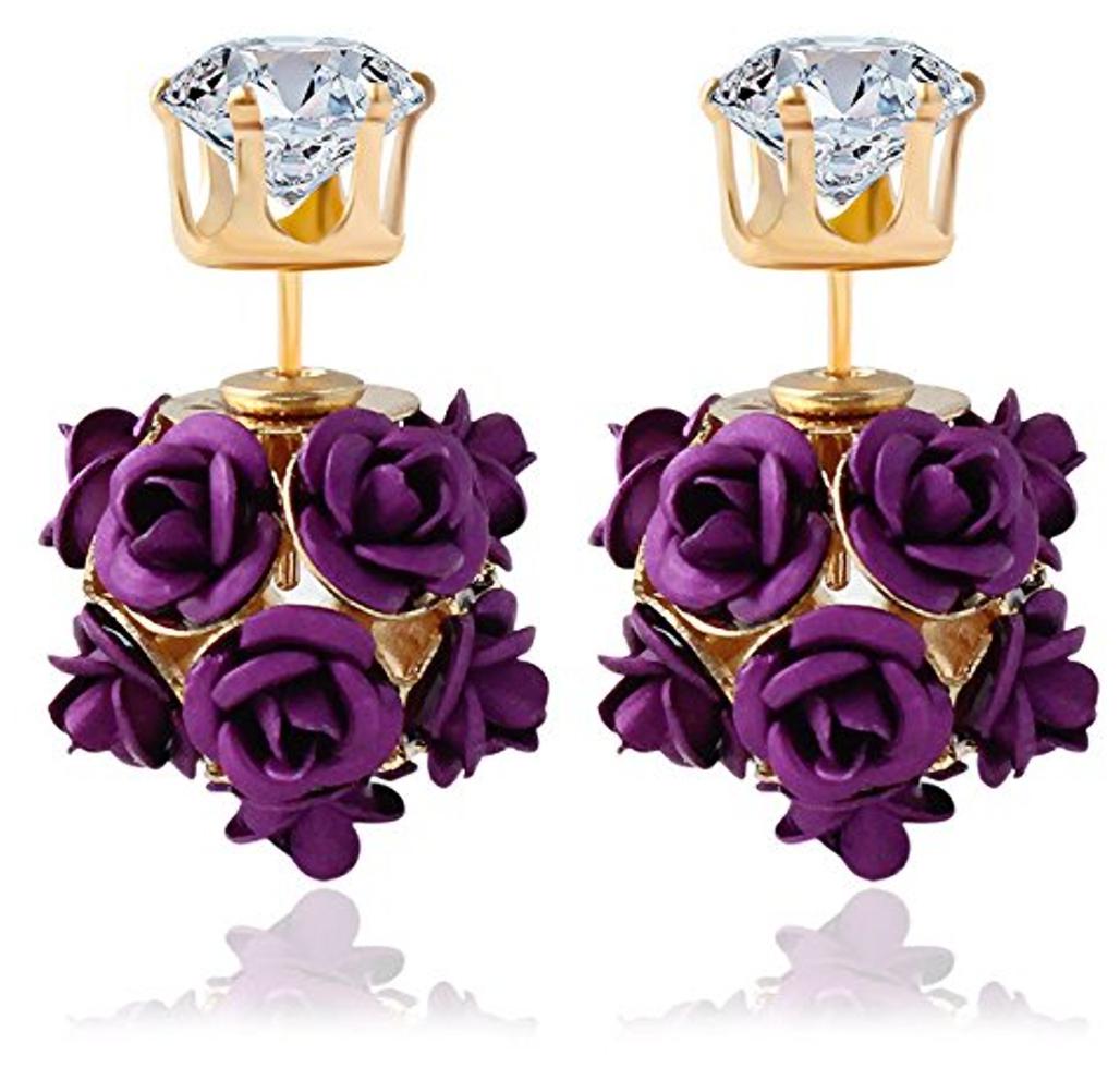 

Youbella Jewellery Rose Shape Two Sided Fancy Party Wear Earrings For Girls And Women