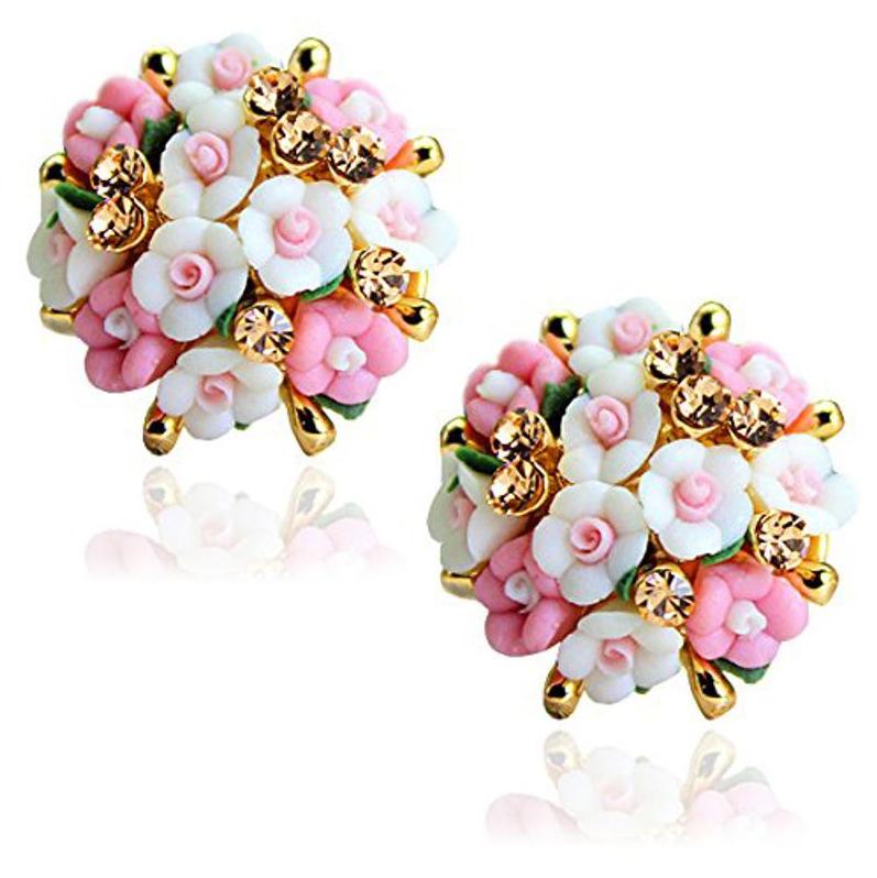 

Youbella Jewellery Gold Plated Flower Shape Resin Stud Earrings For Women