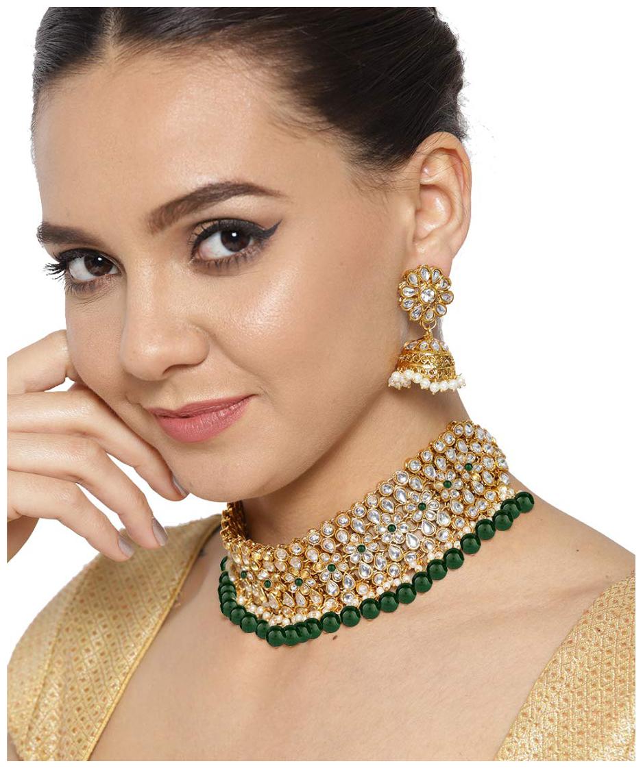 

YouBella Jewellery Gold Plated Kundan Bridal Necklace Set with Earrings for Girls Women