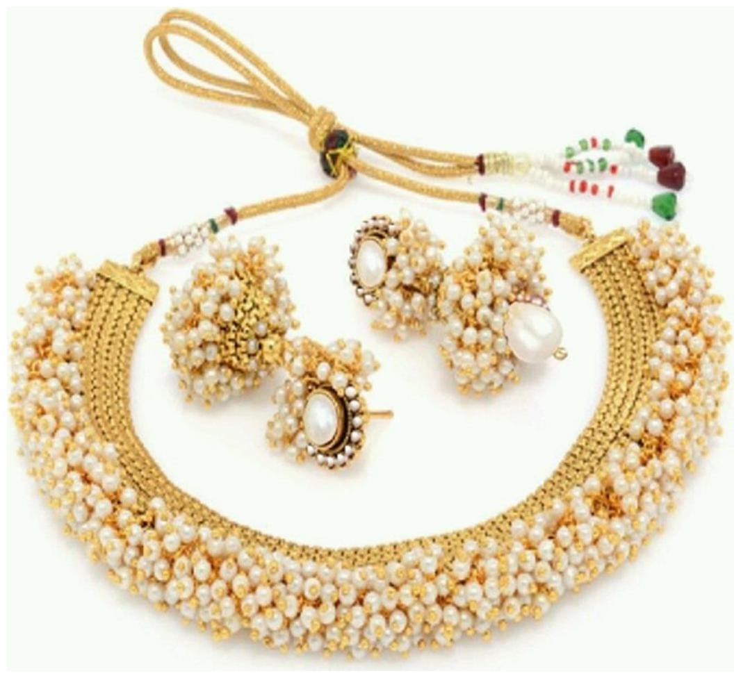 

YouBella Traditional Jewellery Pearl Studded Necklace Set with Earrings for Girls and Women