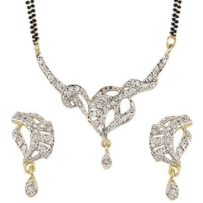 

Youbella Women s Pride American Diamond Gold Plated Mangalsutra Pendant With Chain And Earrings For Women