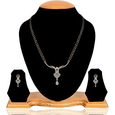 

Youbella Women s Pride American Diamond Gold Plated Mangalsutra Pendant With Chain And Earrings For Women