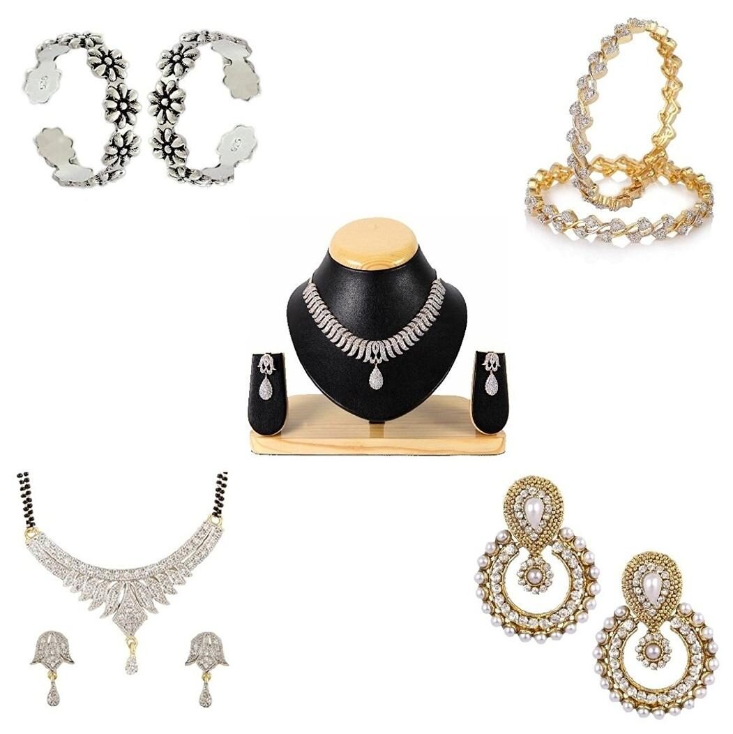 

Youbella Women s Pride Collection Combo Of 92 5 Sterling Silver Toe Ring Gorgeous Necklace Designer Mangalsutra Traditional Chandbali Earring And Stylish Bangles
