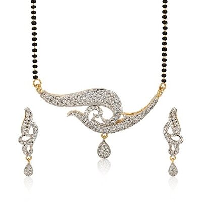 

Youbella Women s Pride American Diamond Gold Plated Mangalsutra Pendant With Chain And Earrings For Women