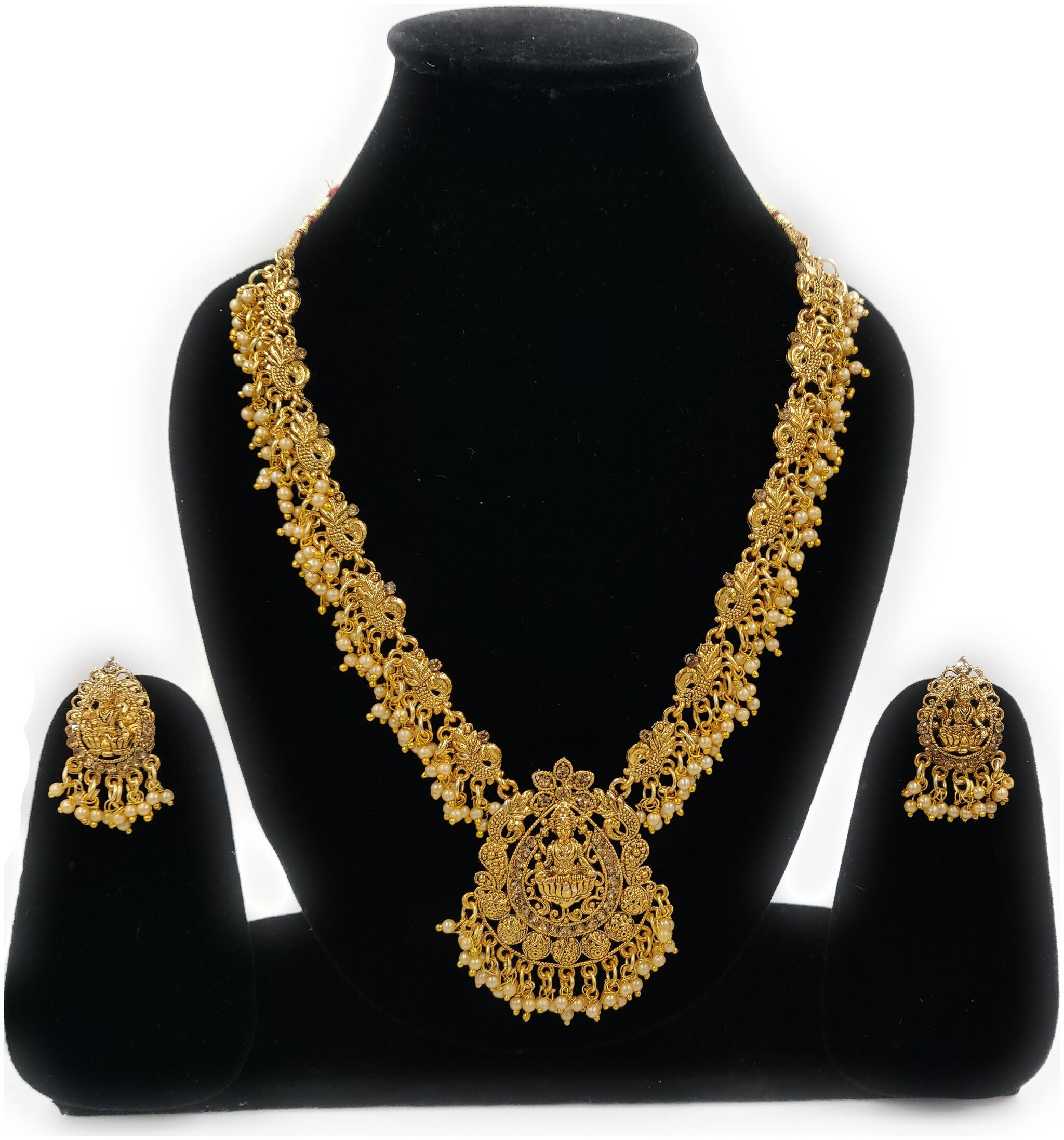

ZaffreCollections Glittering Gold Plated Temple Necklace Pendant Set with Earrings for Women