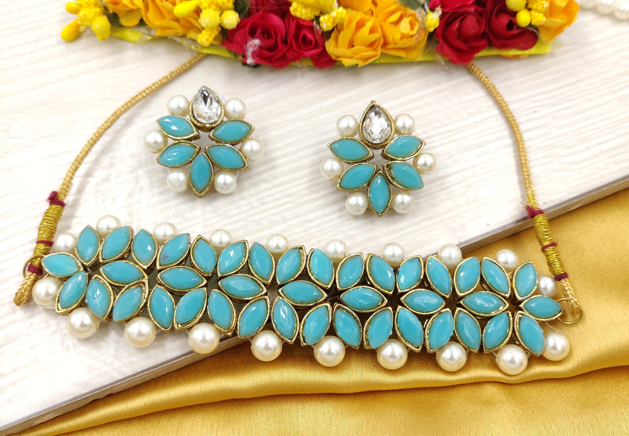 

ZaffreCollections Blue Gold Necklace Set For Women