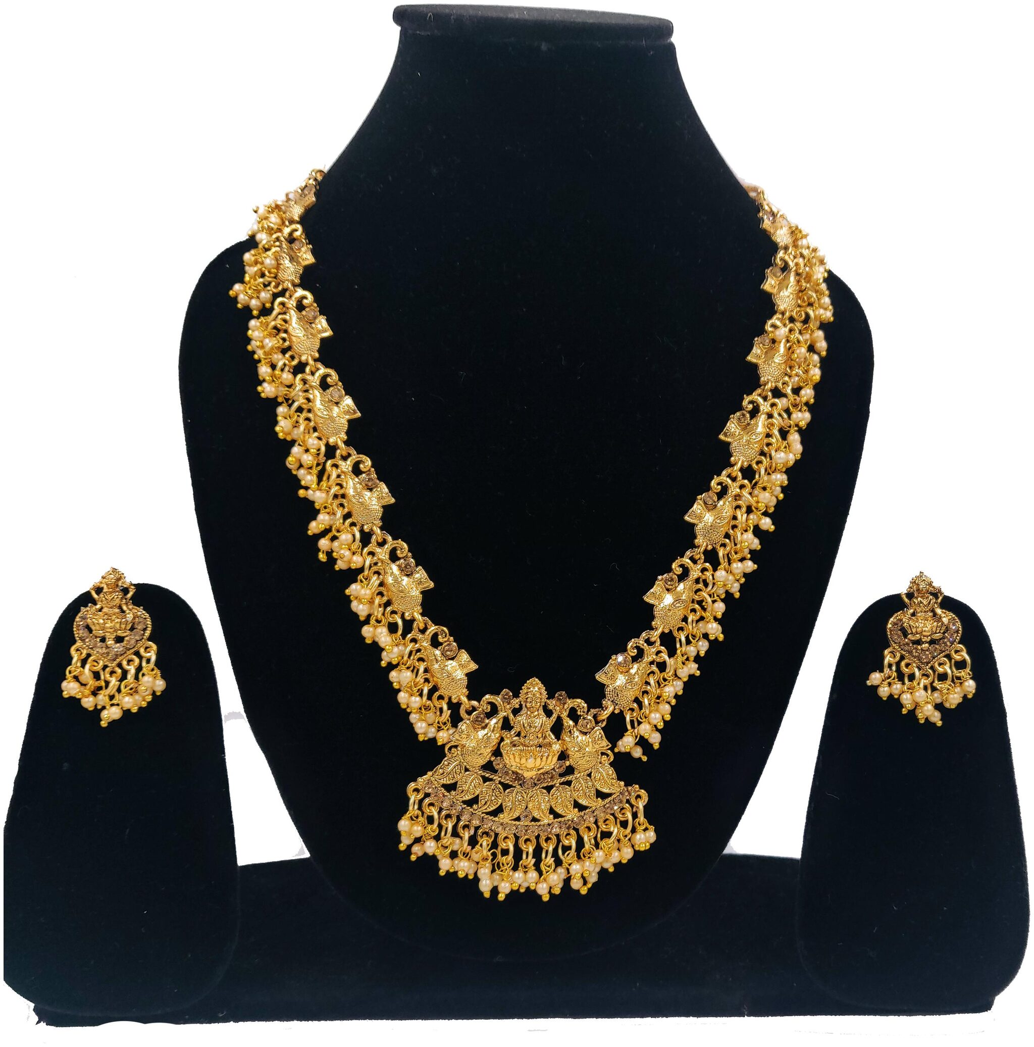 

ZaffreCollections Glittering Gold Plated Temple Necklace Pendant Set with Earrings for Women