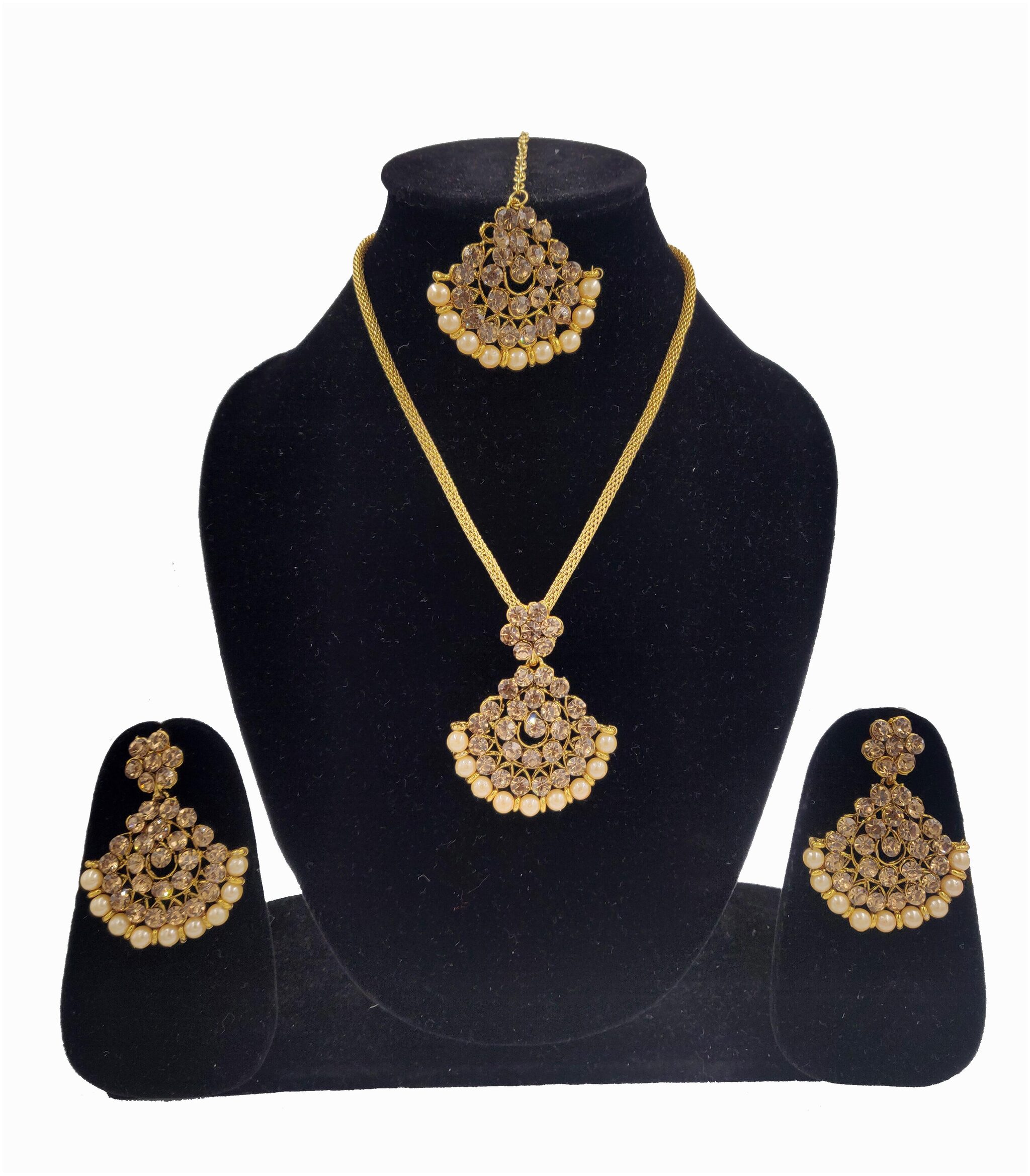 

ZaffreCollections Gold Pendant Necklace Set with Maang Tikka for Women and Girls