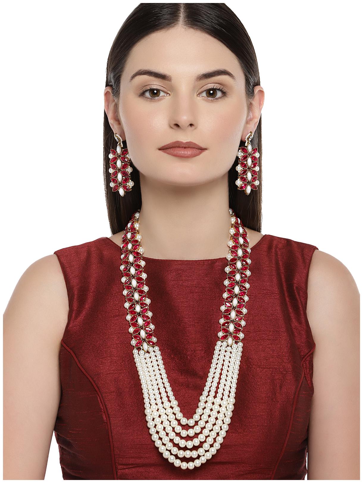 

Zaveri Pearls Long Multi Layer Kundan Pearl Necklace Set For Women-ZPFK7649