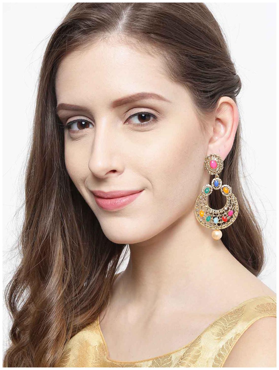 

Zaveri Pearls Ethnic Multicolor Stone Studded Chandbali Earring-ZPFK6564