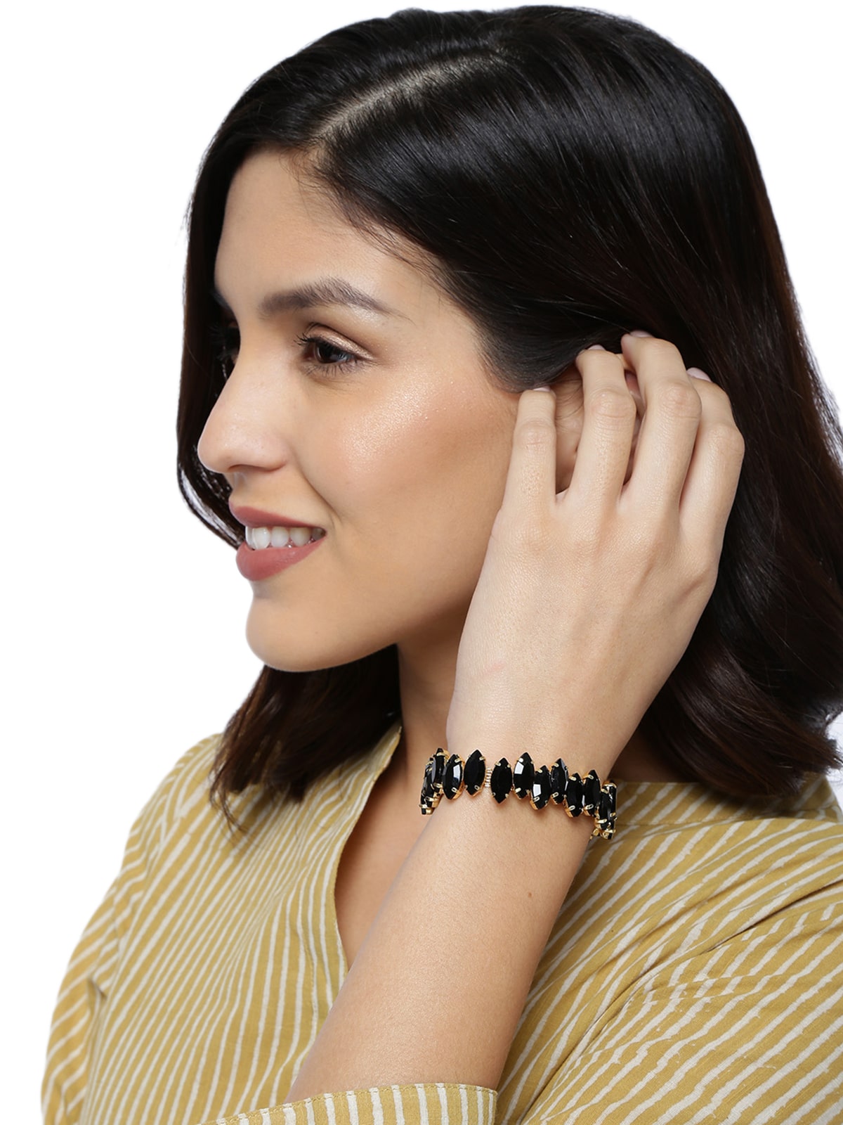 

Zaveri Pearls Crystal Shine Black Stones Contemporary Style Bracelet-ZPFK8842