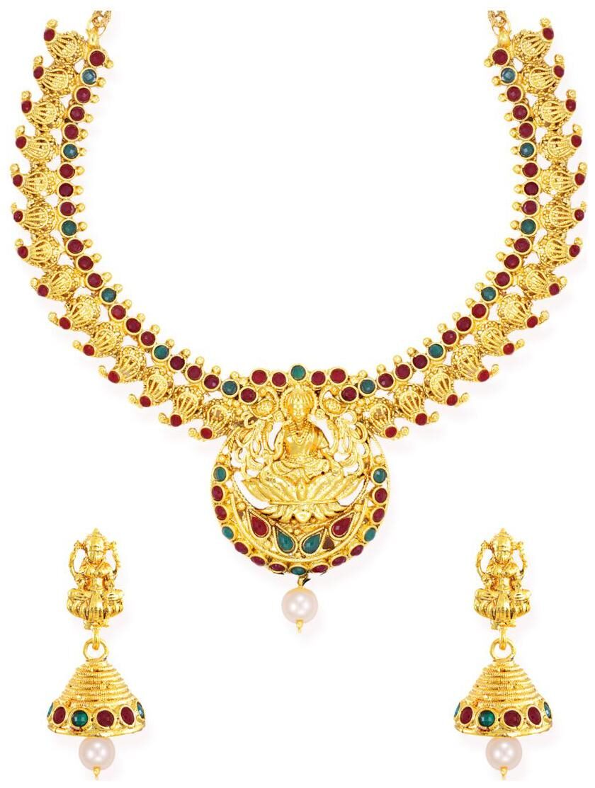 

Zaveri Pearls Gold Tone Traditional Temple Necklace Set-ZPFK6847
