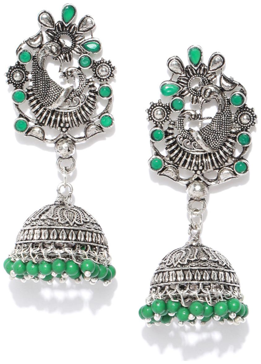 

Zaveri Pearls Antique Silver Tone Peacock Inspired Traditional Jhumki Earring For Women-ZPFK8305