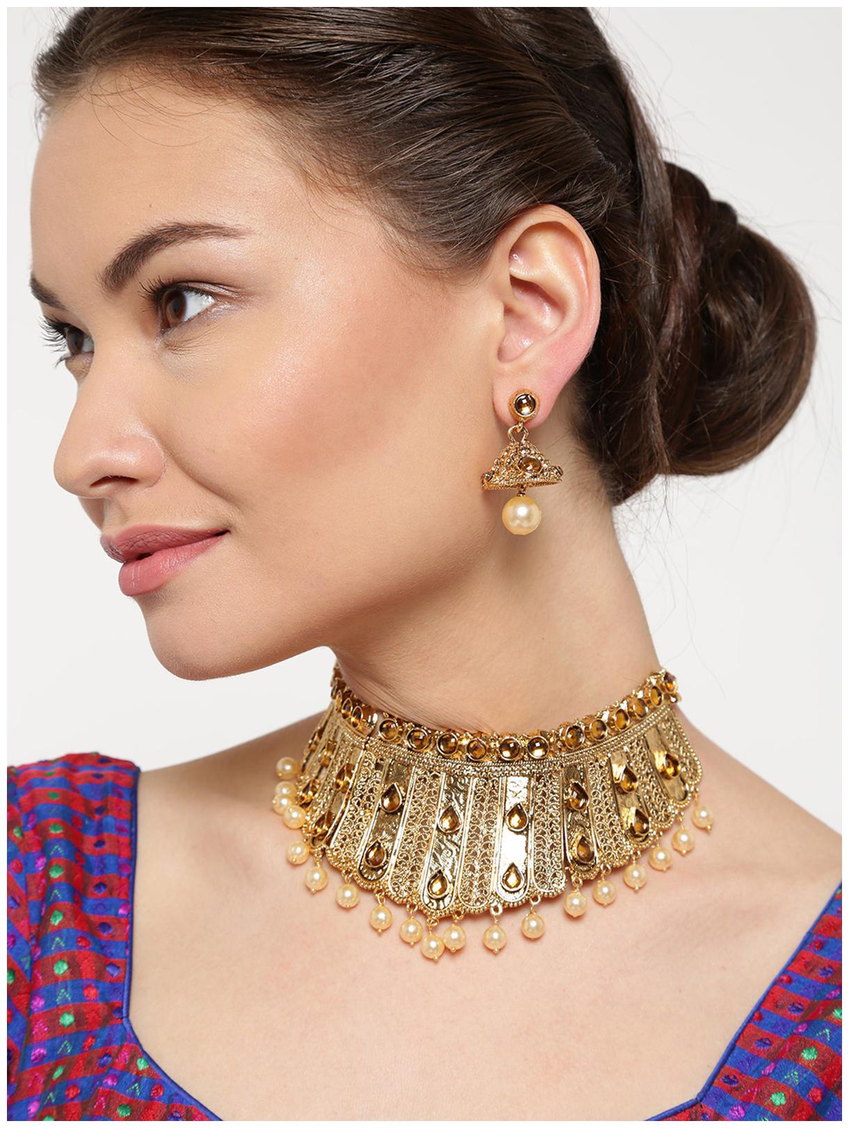 

Zaveri Pearls Royal Look Traditional Choker Necklace Set -ZPFK6637