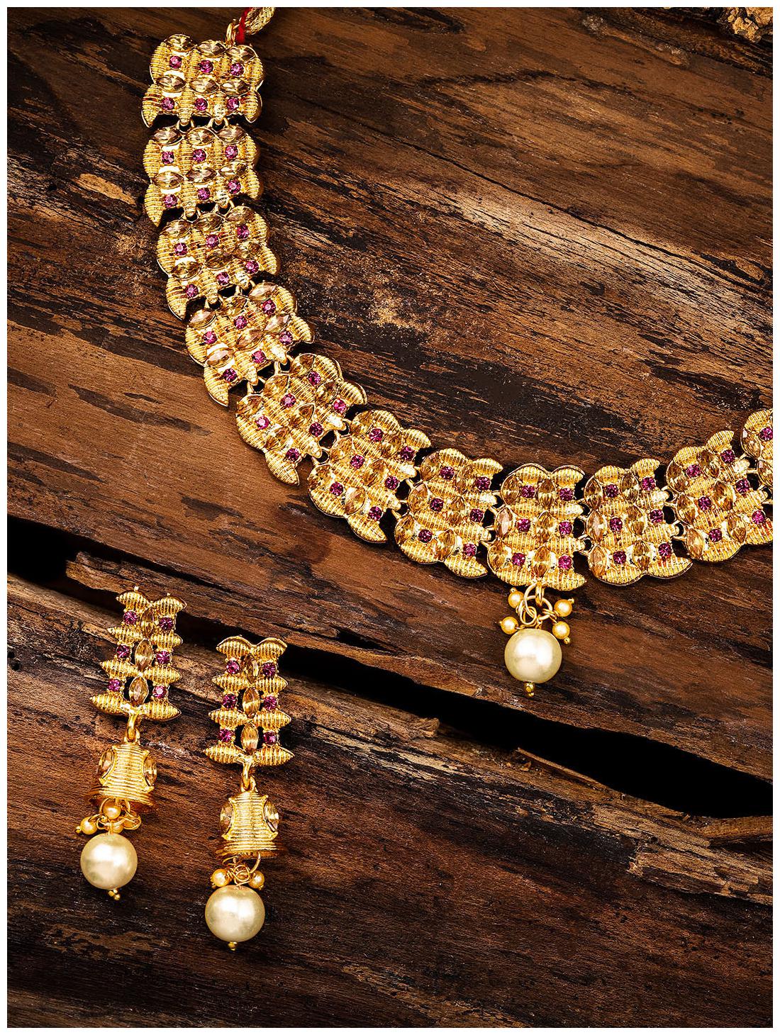 

Zaveri Pearls Gold Tone Ethnic Choker Necklace Set-ZPFK8638