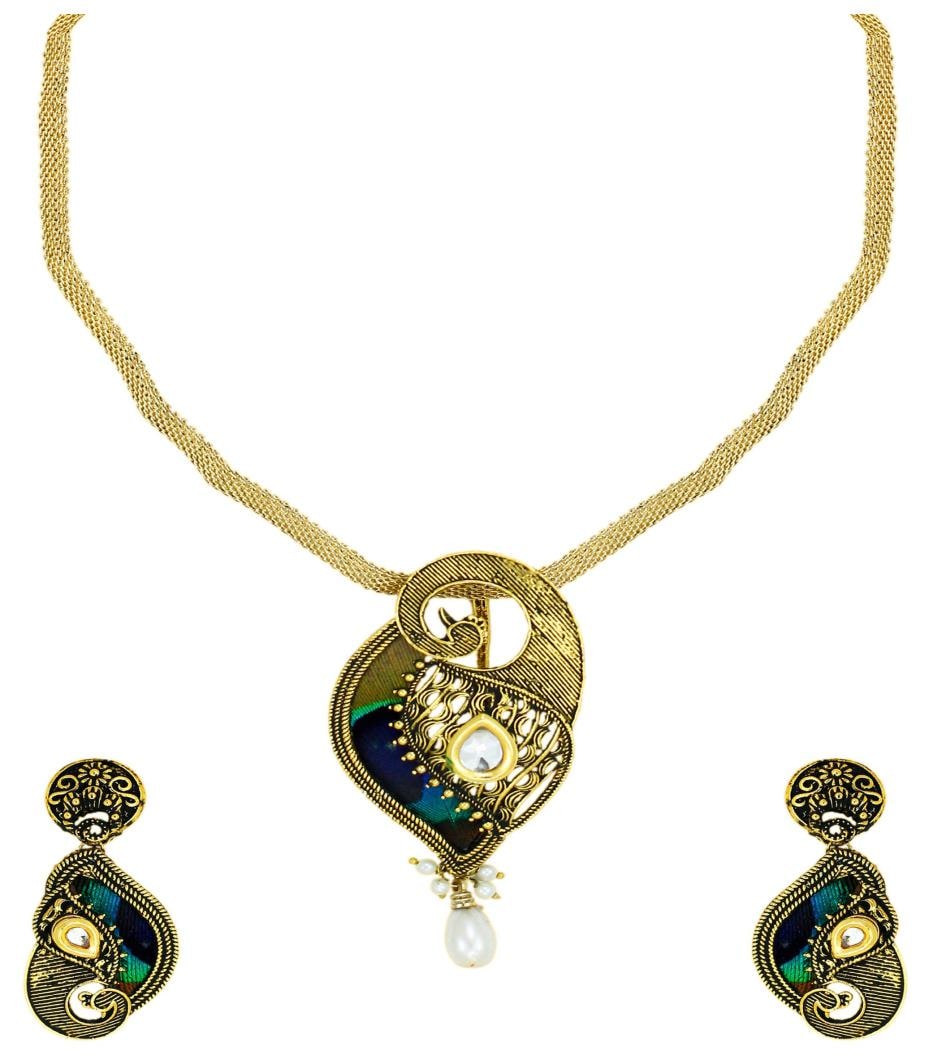 

Zaveri Pearls Peacock Design Pendant Set with Peacock Feather - ZPFK5635