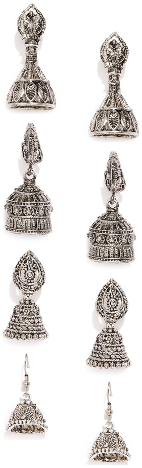 

Zaveri Pearls Combo Of 4 Antique Silver Tone Jhumki Earring For Women-ZPFK5723