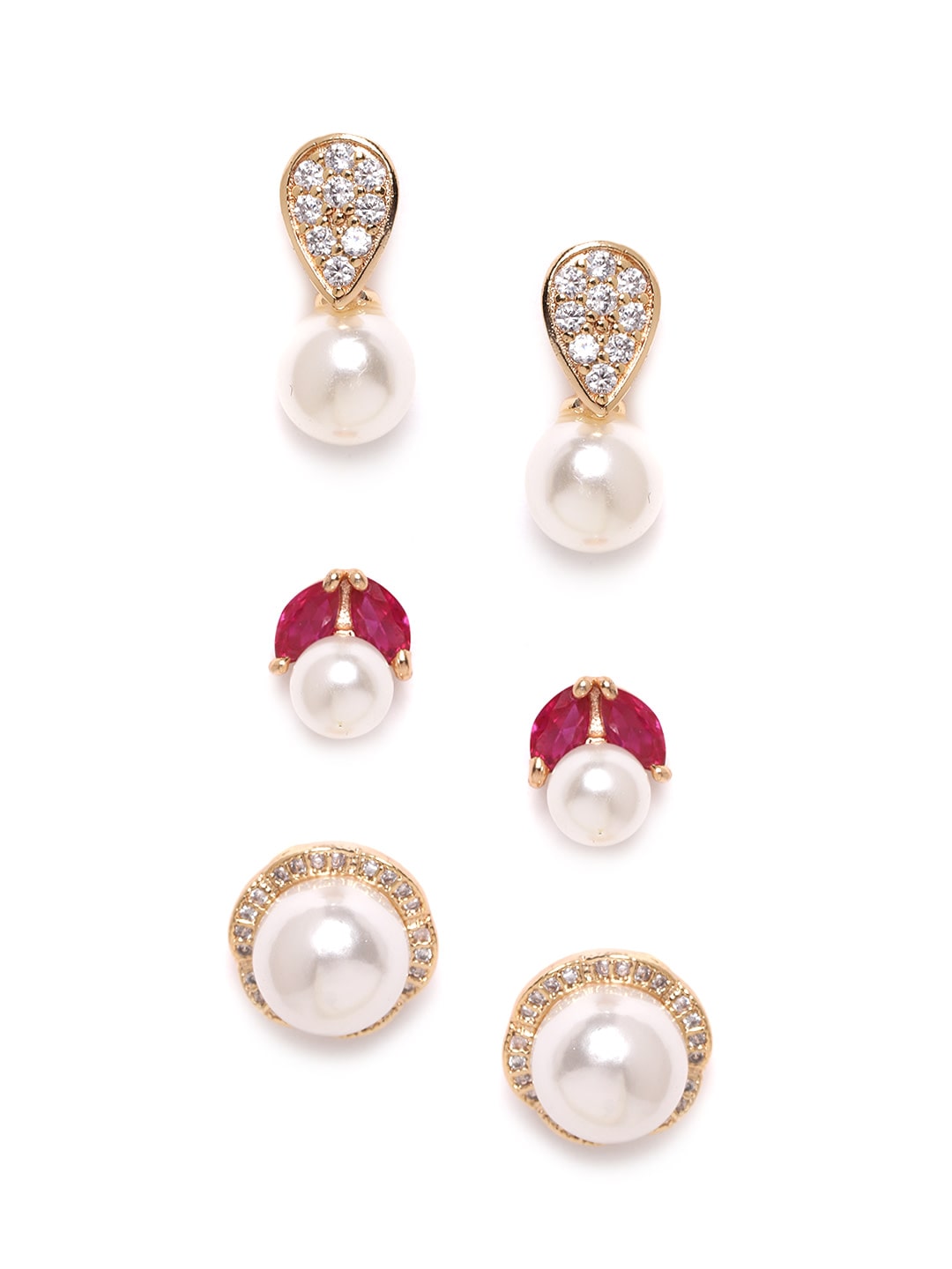 

Zaveri Pearls Combo Of 3 Cubic Zirconia Diamonds Pearls Contemporary Stud Earrings-ZPFK9745