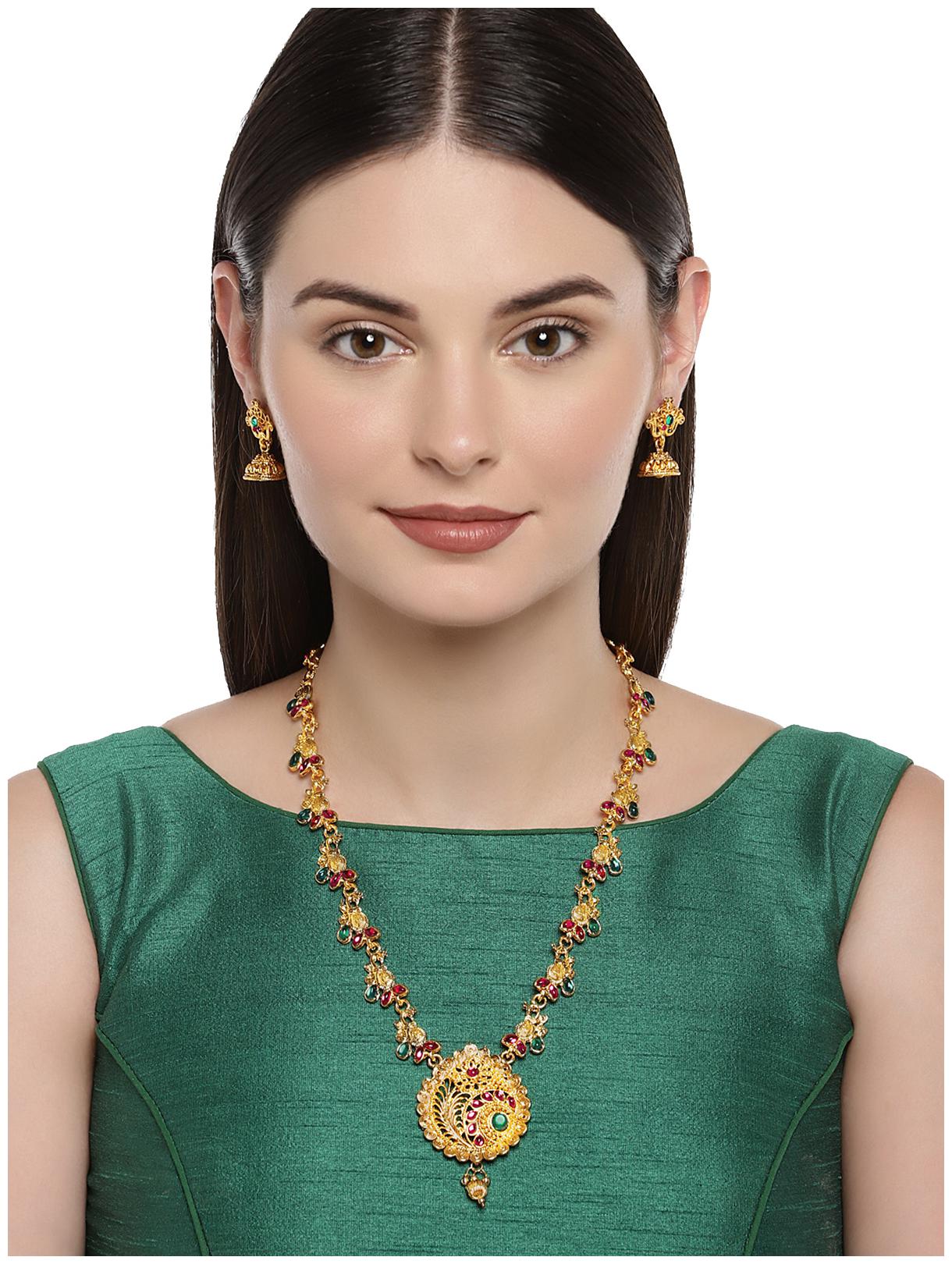 

Zaveri Pearls Ethnic Gold Plated Opera Style Necklace Set For Women-ZPFK7686