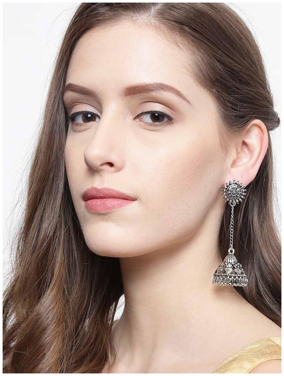 

Zaveri Pearls Dark Antique Silver Tone Jhumki Earring-ZPFK6540