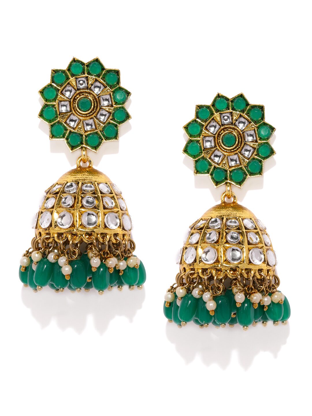 

Zaveri Pearls Antique Green Stones Beads Traditional Jhumki Earring-ZPFK9222