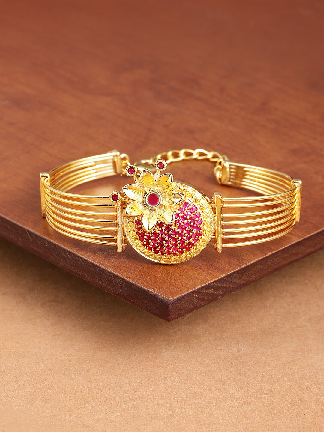 

Zaveri Pearls Pink Cubic Zirconia Floral Design Bangle Style Brass Kada-ZPFK9430