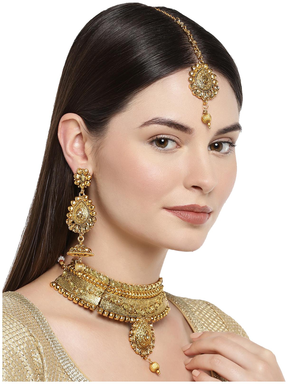 

Zaveri Pearls Bridal Gold Plated Choker Necklace Set For Women-ZPFK7659