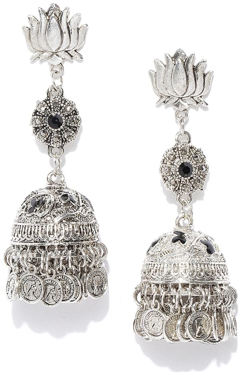 

Zaveri Pearls Antique Silver Tone Lotus Design Jhumki Earring For Women-ZPFK8304