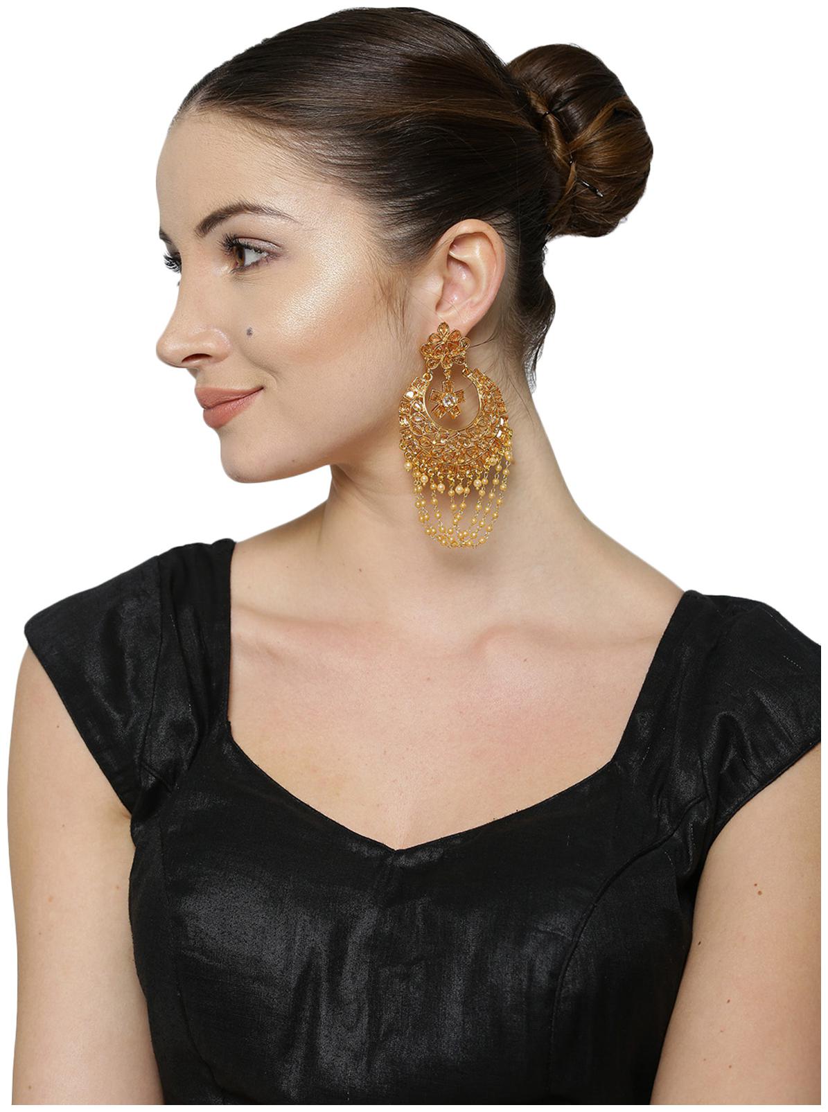 

Zaveri Pearls Gold Tone Ethnic Jhalar Chandbali Earring-ZPFK7009