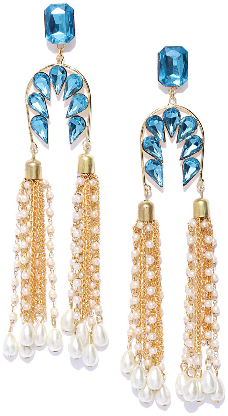 

Zaveri Pearls Gold Tone Crystal Shine Earring With Multi Pearl Strands For Women-ZPFK8374