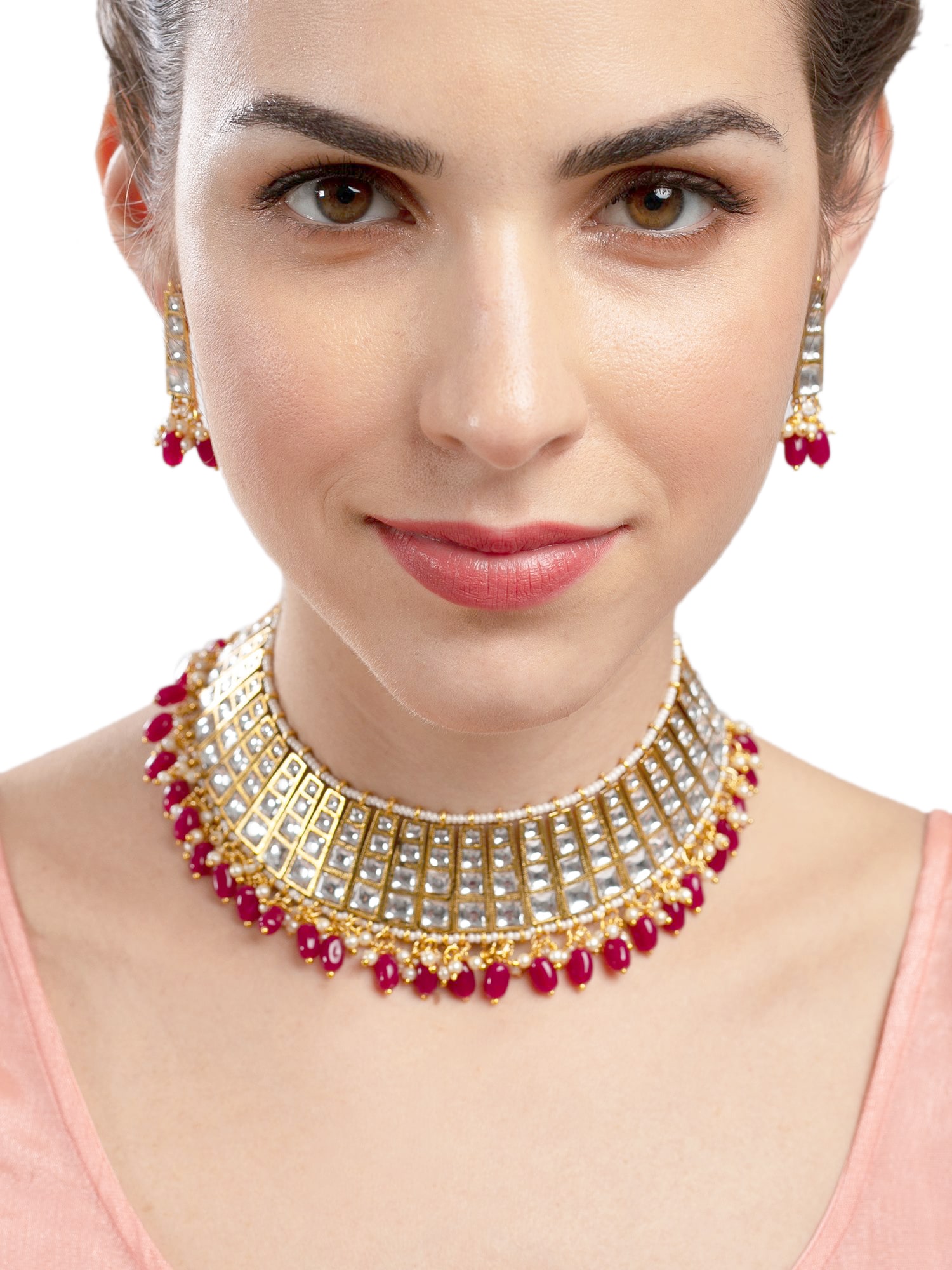 

Zaveri Pearls Gold Tone Kundan Beads Traditional Necklace Earring Set-ZPFK9358