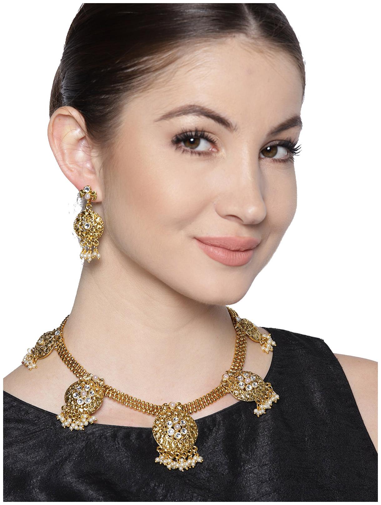 

Zaveri Pearls Gold Tone Traditional Pearls Drop Necklace Set-ZPFK7257