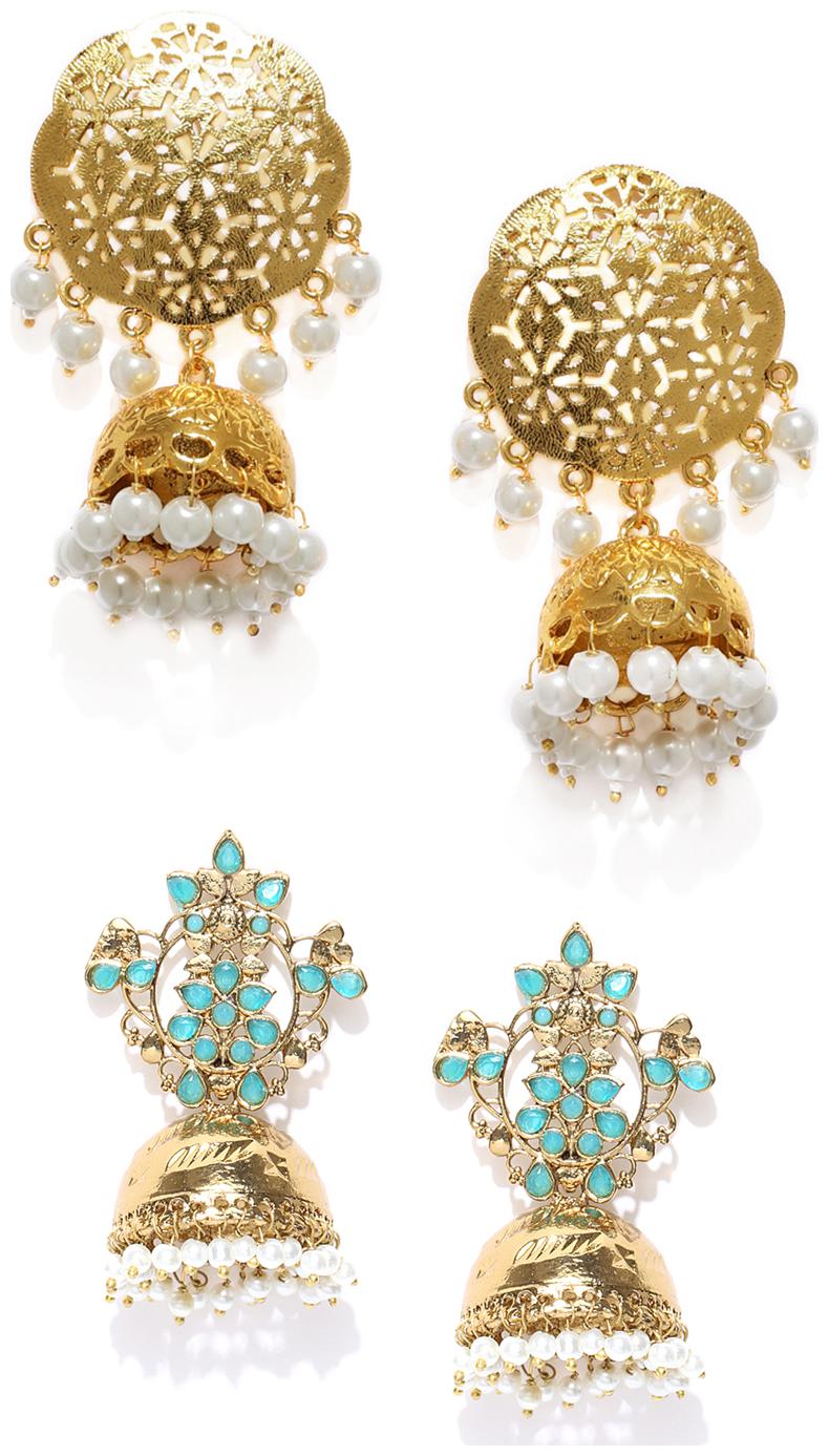 

Zaveri Pearls Combo of 2 Gold Tone Traditional Jhumki Earrings-ZPFK7390