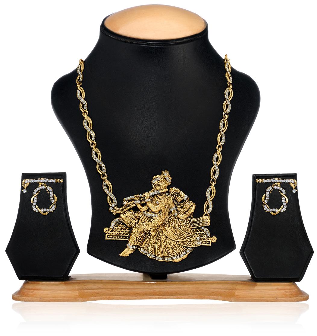 

Zaveri Pearls Radhakrishna Temple Necklace Set