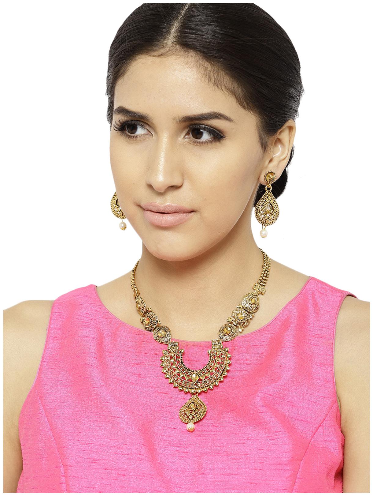 

Zaveri Pearls Royal Look Gold Tone Ethnic Necklace Set-ZPFK7042