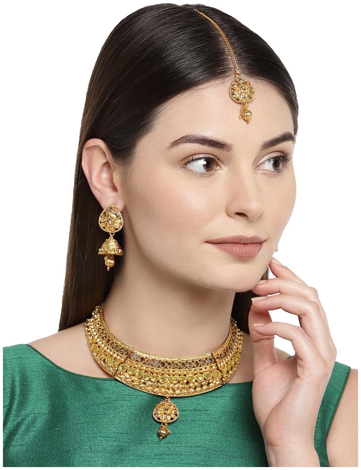 

Zaveri Pearls Traditional Gold Plated Necklace Set For Women-ZPFK7560