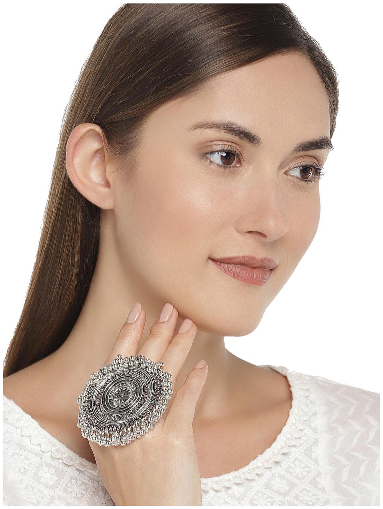 

Zaveri Pearls Antique Silver Tone Beaded Traditional Finger Ring-ZPFK7947