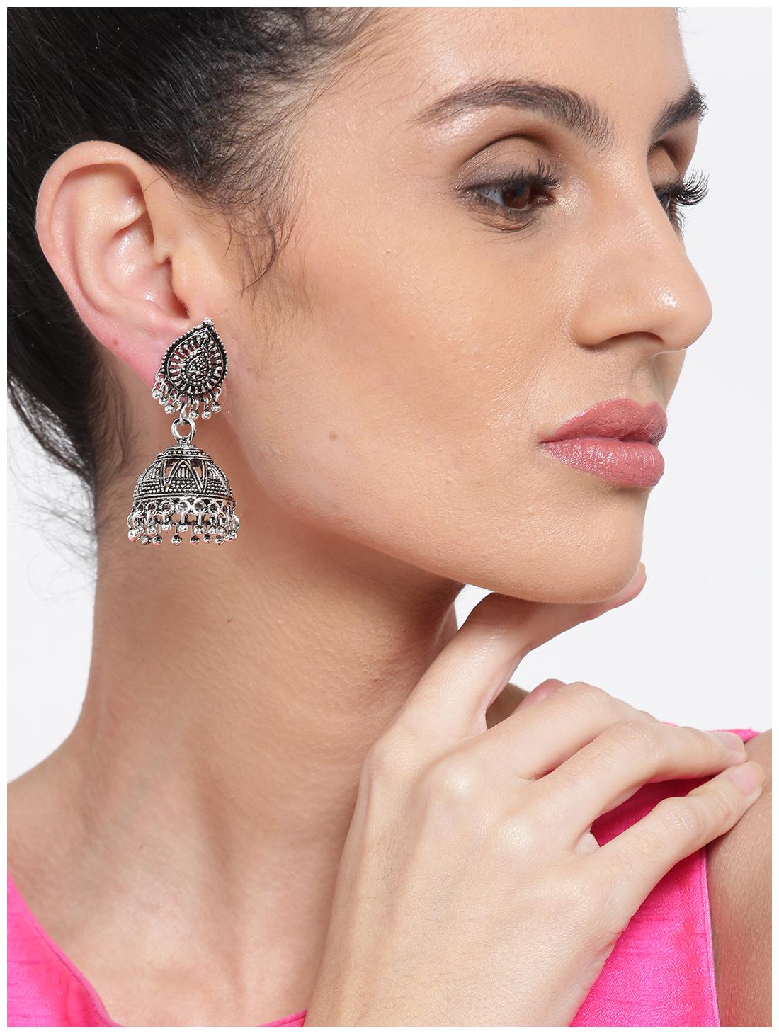 

Zaveri Pearls Dome Shaped Jhumki with Silver Bead Drops Earring-ZPFK6536