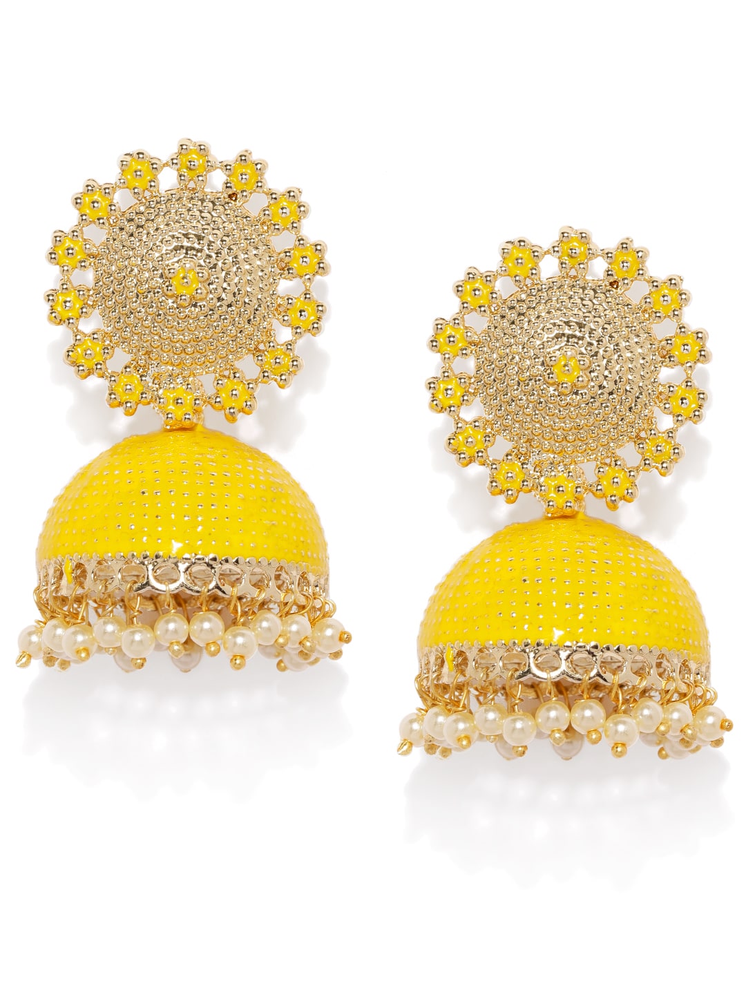 

Zaveri Pearls Yellow Enamelling Traditional Pearls Jhumki Earring-ZPFK9143