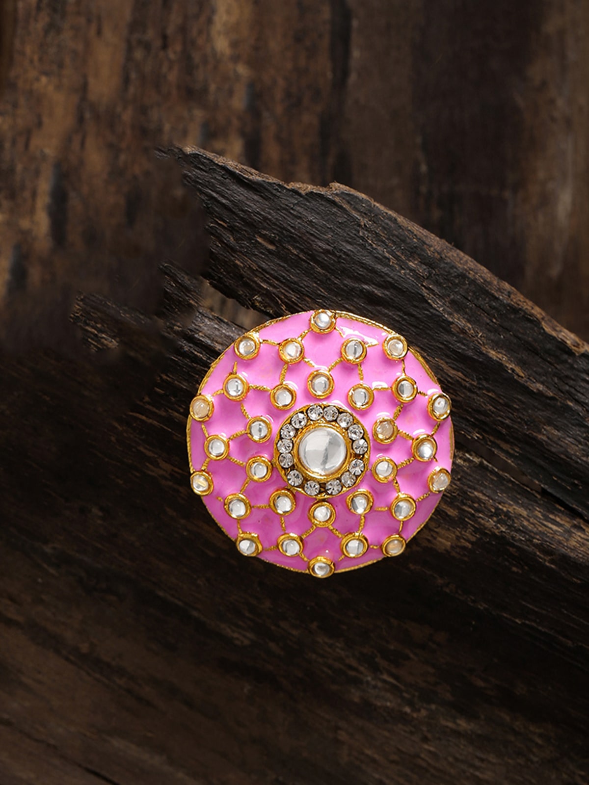 

Zaveri Pearls Enamelling Pink Kundan Traditional Finger Ring-ZPFK9072