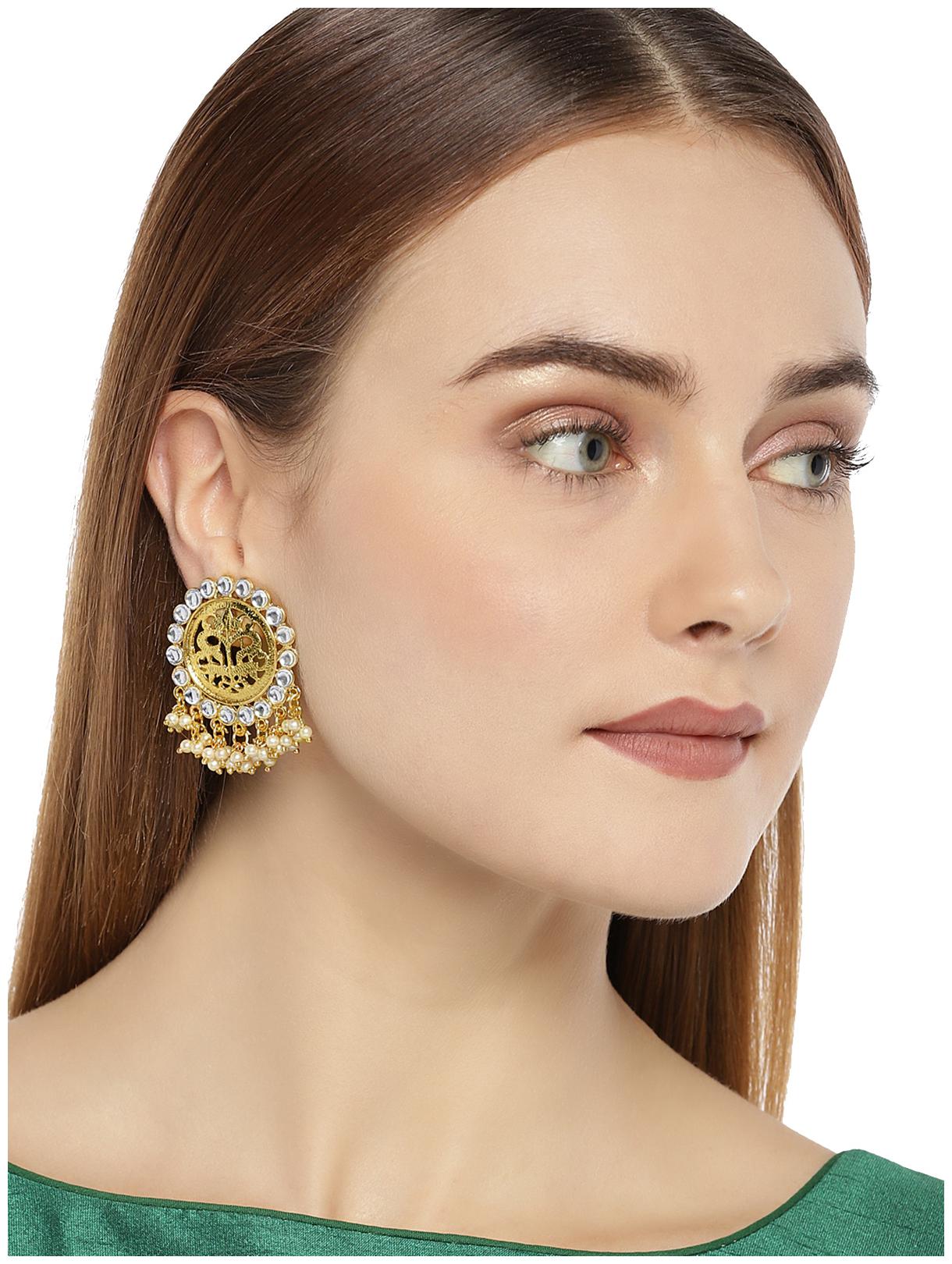 

Zaveri Pearls Antique Gold Tone Dangle Drops Earring-ZPFK7801