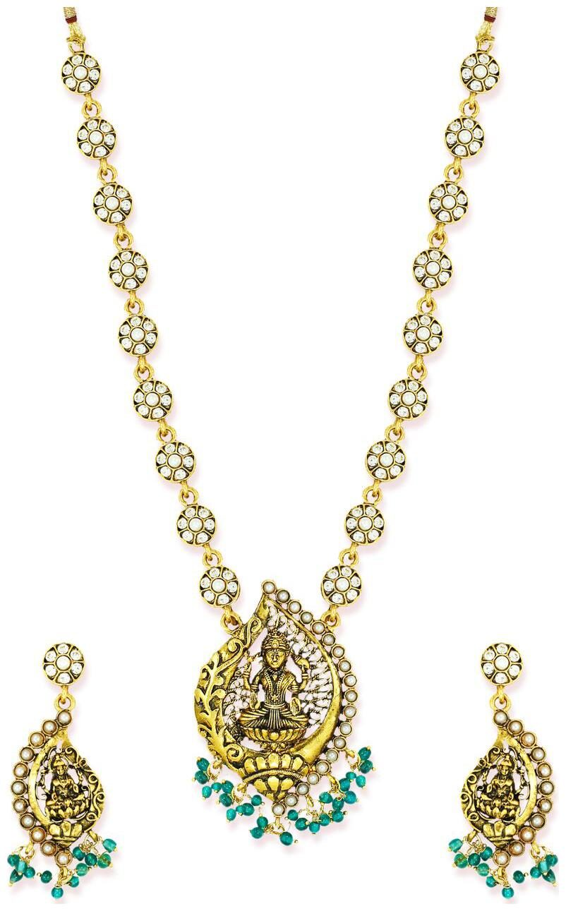 

Zaveri Pearls Antique Gold Tone Goddess Temple Necklace Set-ZPFK6974