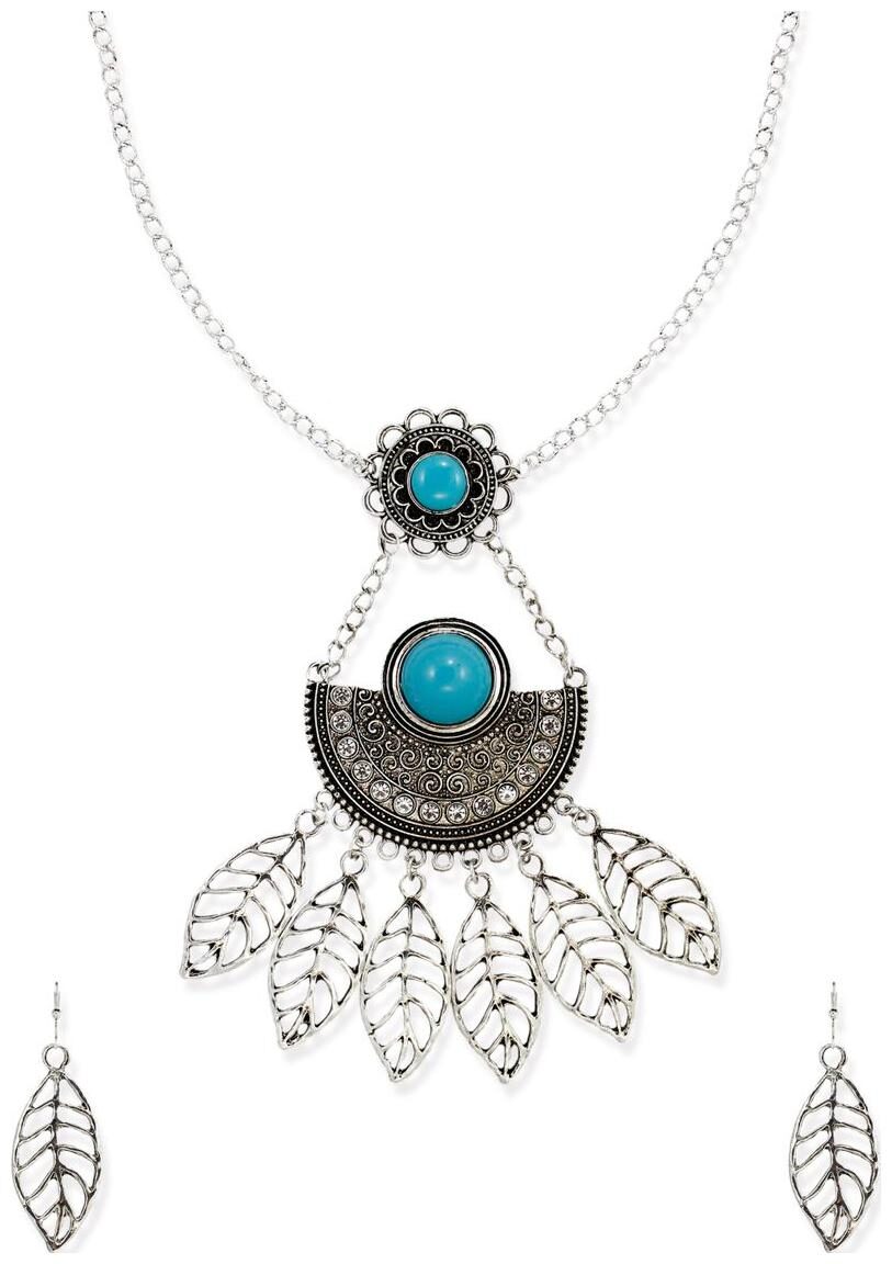 

Zaveri Pearls Dark Antique Leave Dangler Drops Junk Necklace Set-ZPFK6462