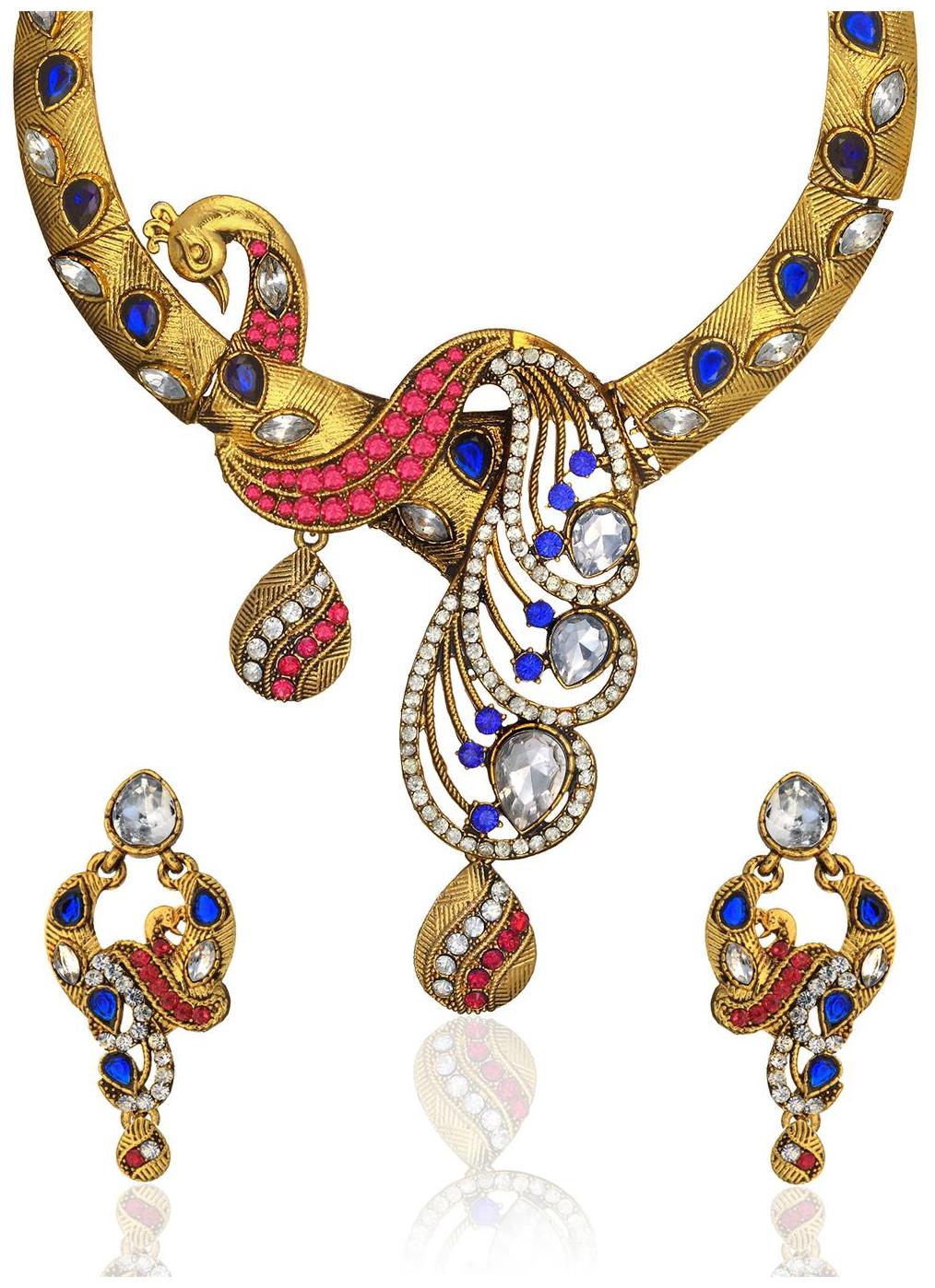 

Zaveri Pearls Blue And White Zinc Necklaces Set