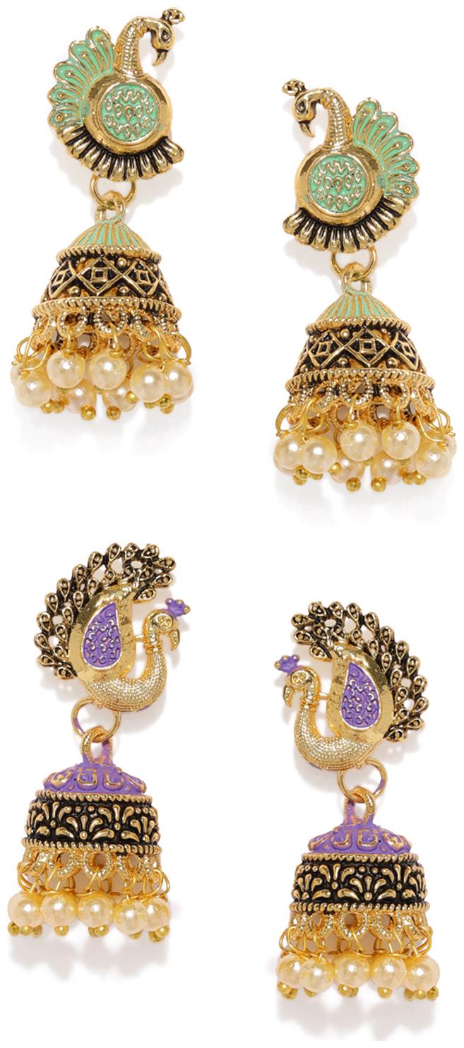 

Zaveri Pearls Festive Combo of 2 Enamelled Peacock Jhumki Earring-ZPFK8130