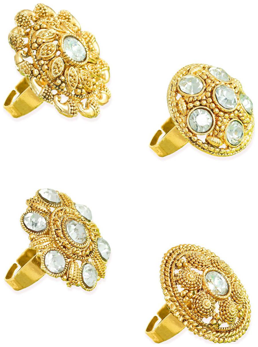 

Zaveri Pearls Combo of 4 Gold Tone Ethnic Finger Rings-ZPFK6991
