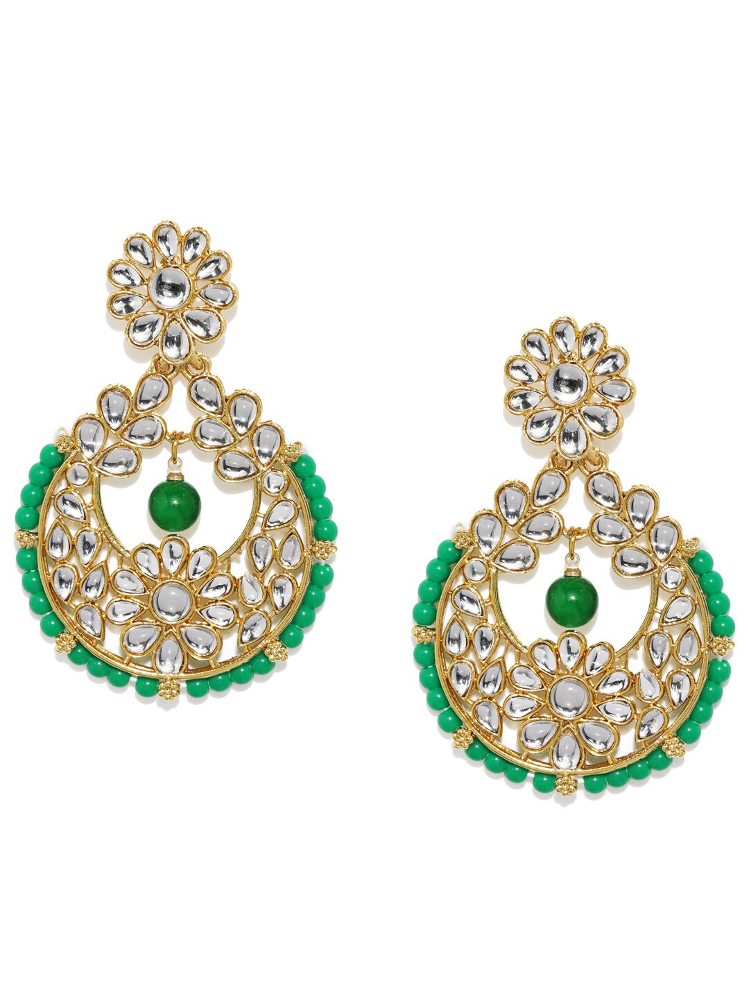 

Zaveri Pearls Kundan Green Beads Traditional Dangle Earring-ZPFK9446