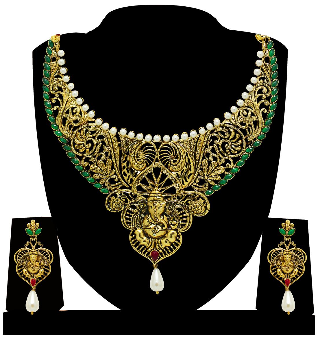 

Zaveri Pearls Green Necklace Sets