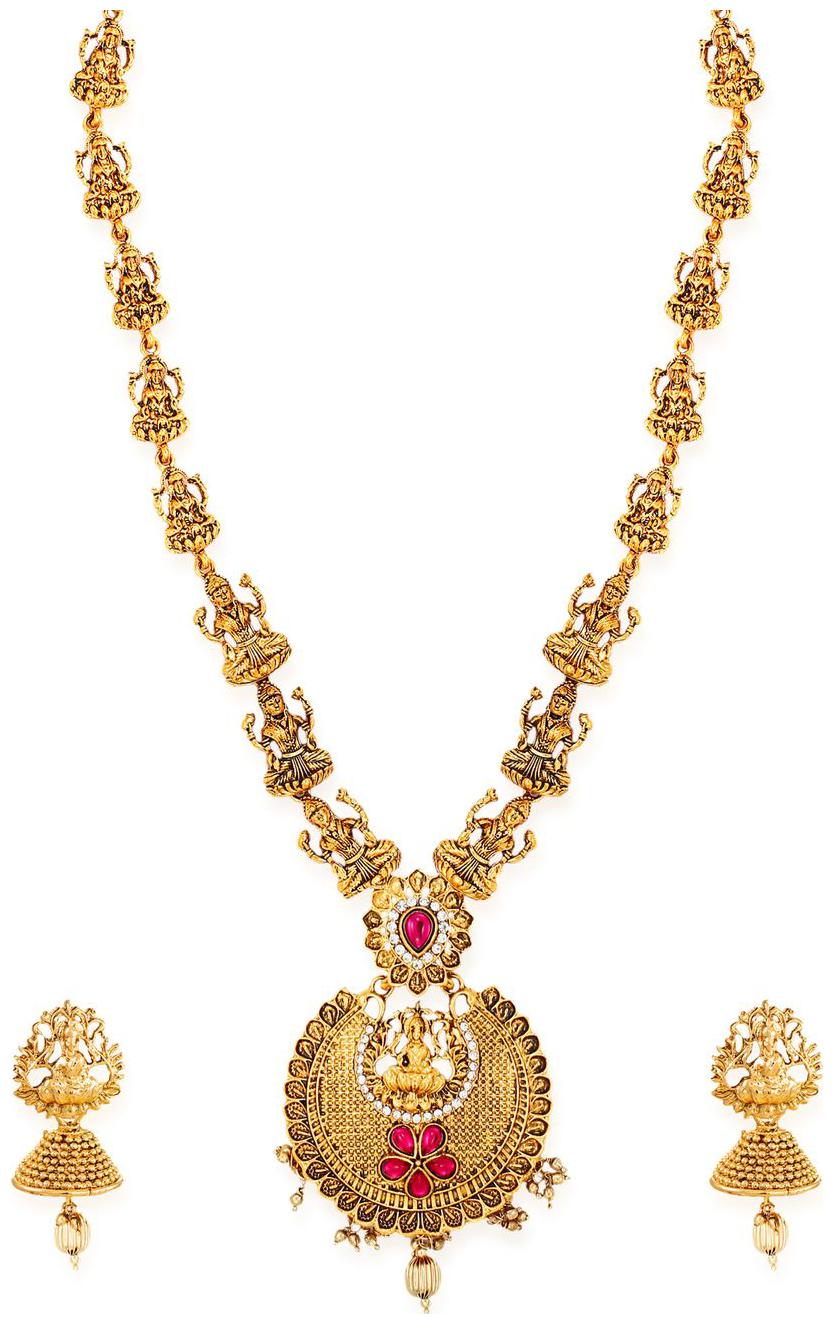 

Zaveri Pearls Antique Gold Tone Goddess Temple Necklace Set-ZPFK6825
