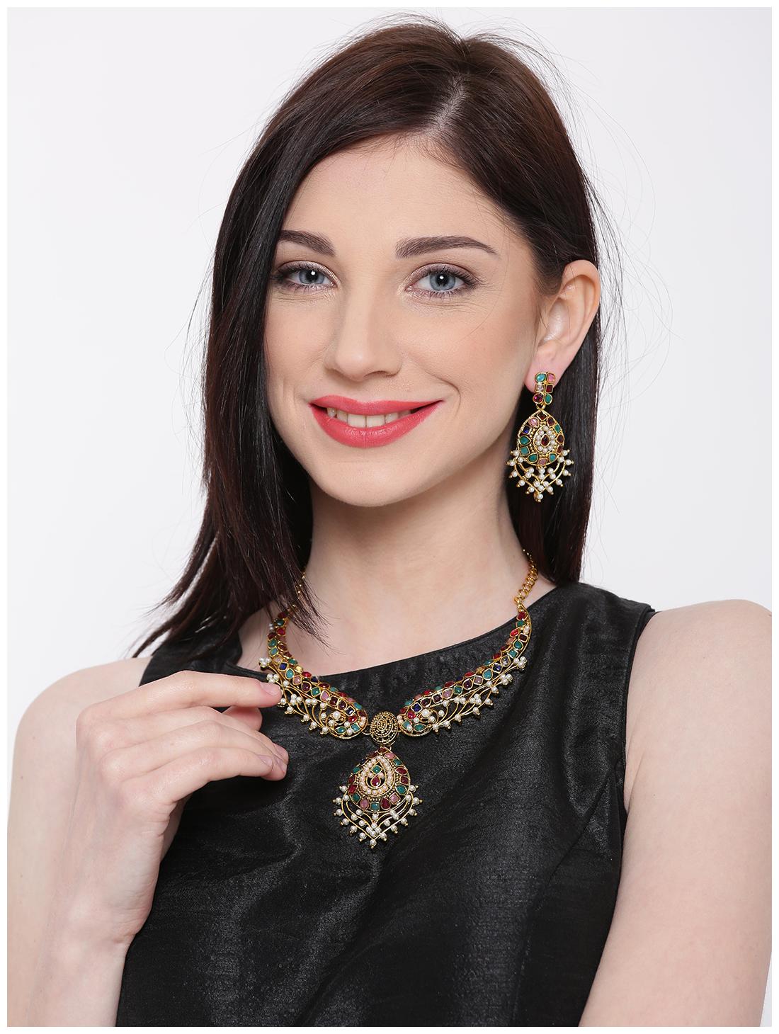 

Zaveri Pearls Marwari Designer Look Multicolor Necklace Set - ZPFK5514